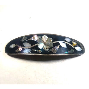 Abalone Shell hair Barrette Tension Clip Black White Gold Tone Alcapoca Mexico